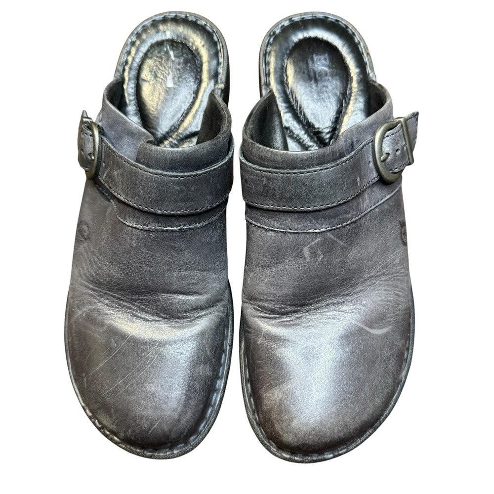 Born Clogs Shoes Womens Size 8 Black Leather Buckle Slip On‎ Comfort Walking